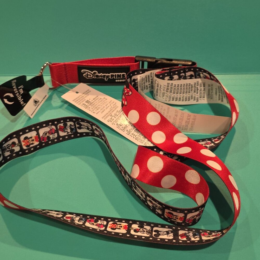 Disney Parks Minnie Mouse Lanyard Pin Holder Reversible Polka Dot Reel NEW